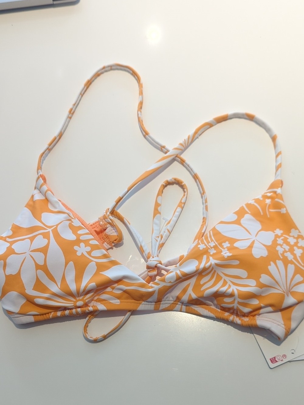 Roxy Orange Floral Triangle Bikini Top - Women Swim Size Small NWT